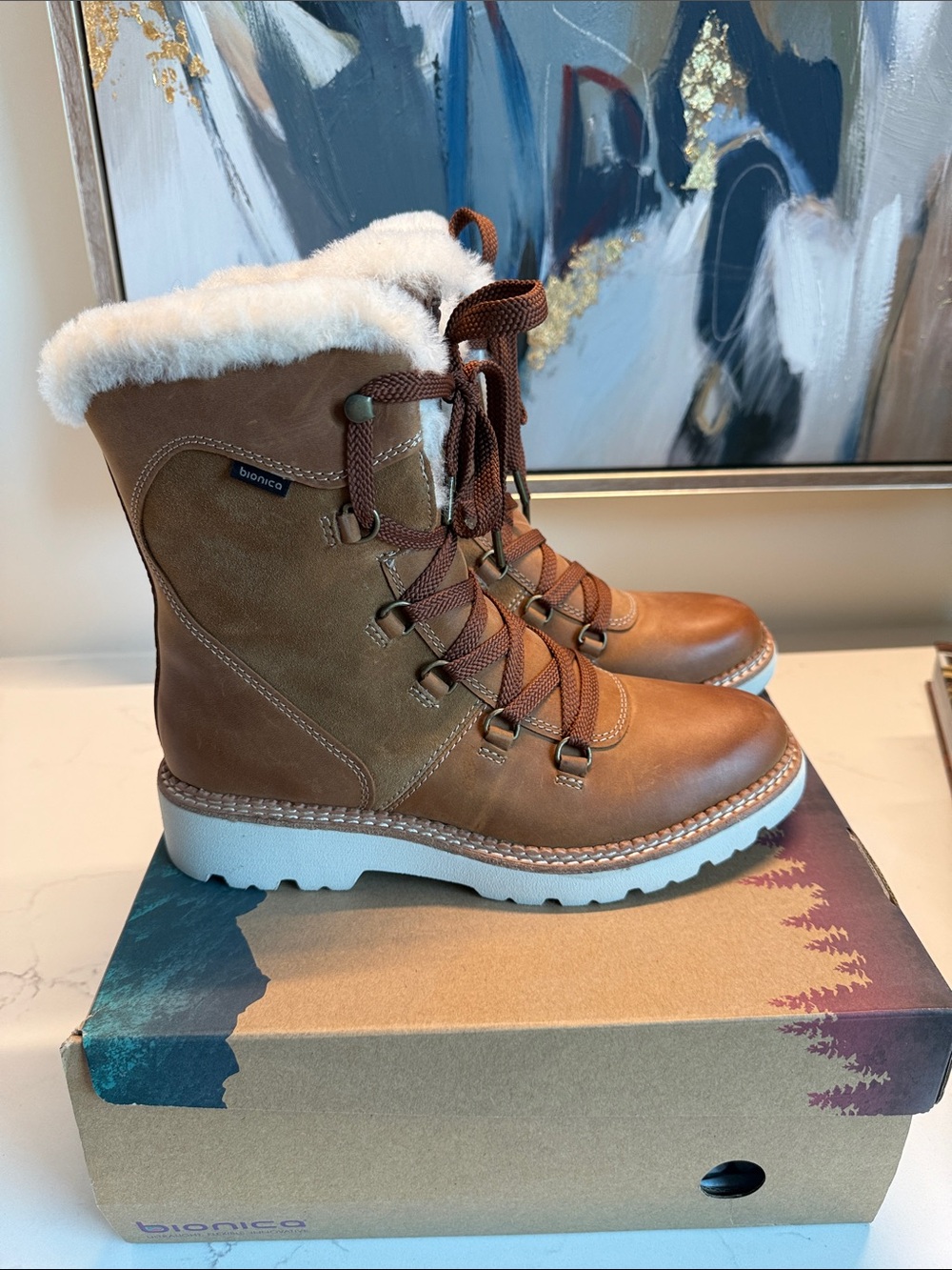 Bionica Brown Lace-Up Faux Fur Winter Boots for Women